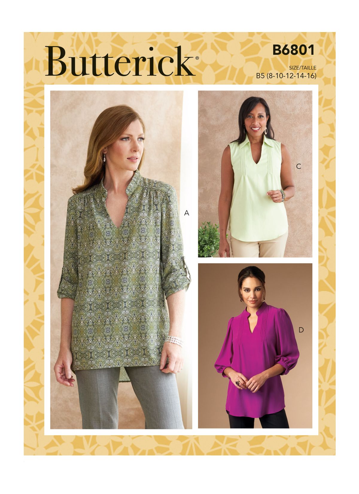 Symønster Butterick 6801 - Top Skjorte Trøje - Dame | Billede 1