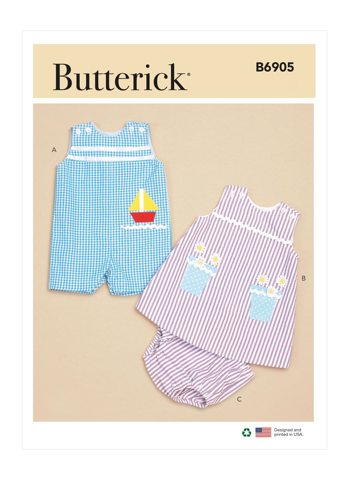 Symønster Butterick 6905 - Kjole Buksedragt - Baby | Billede 4