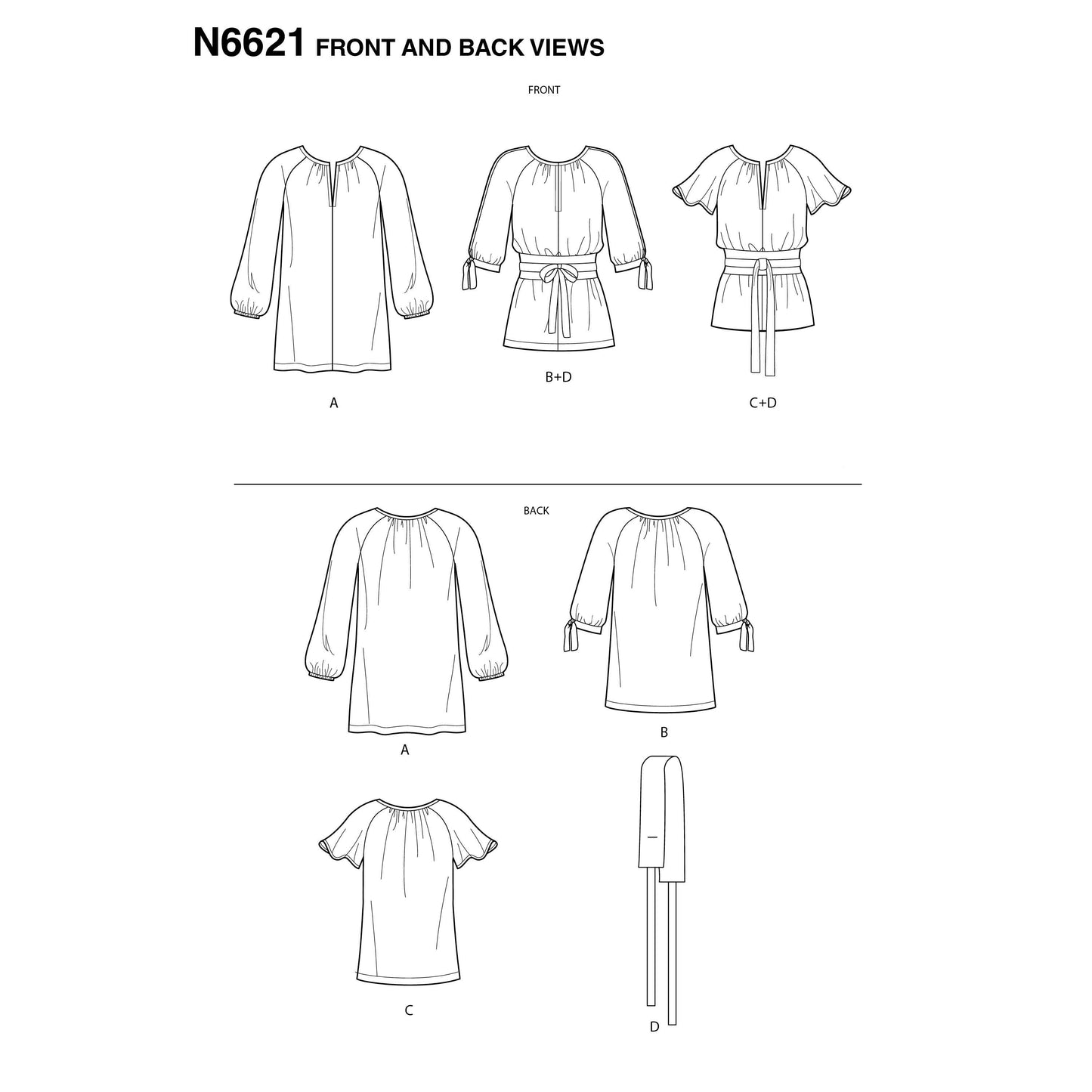 Symønster New Look 6621 - Top Tunika - Dame | Billede 5