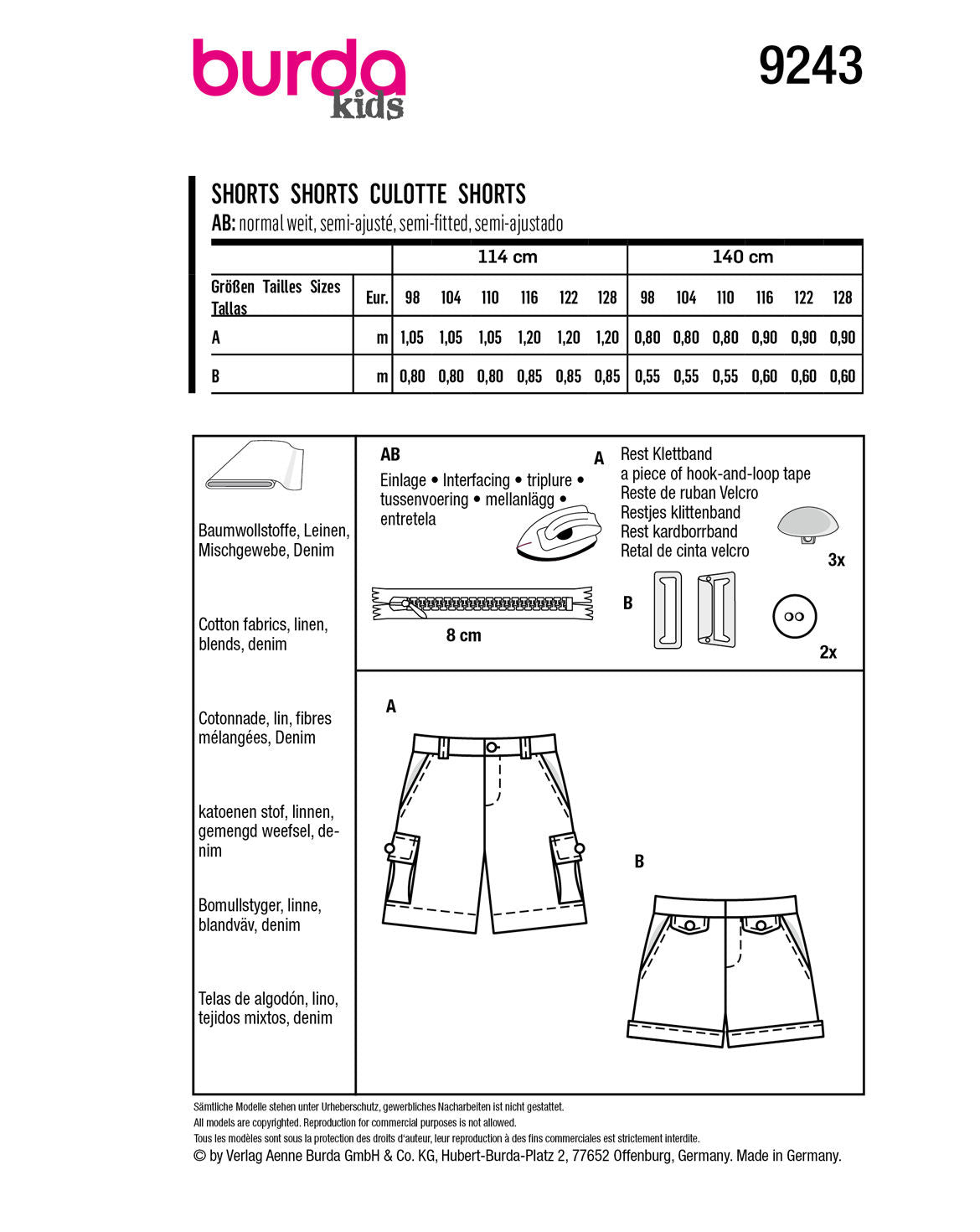 Symønster Burda 9243 - Bukser Shorts - Dreng | Billede 12
