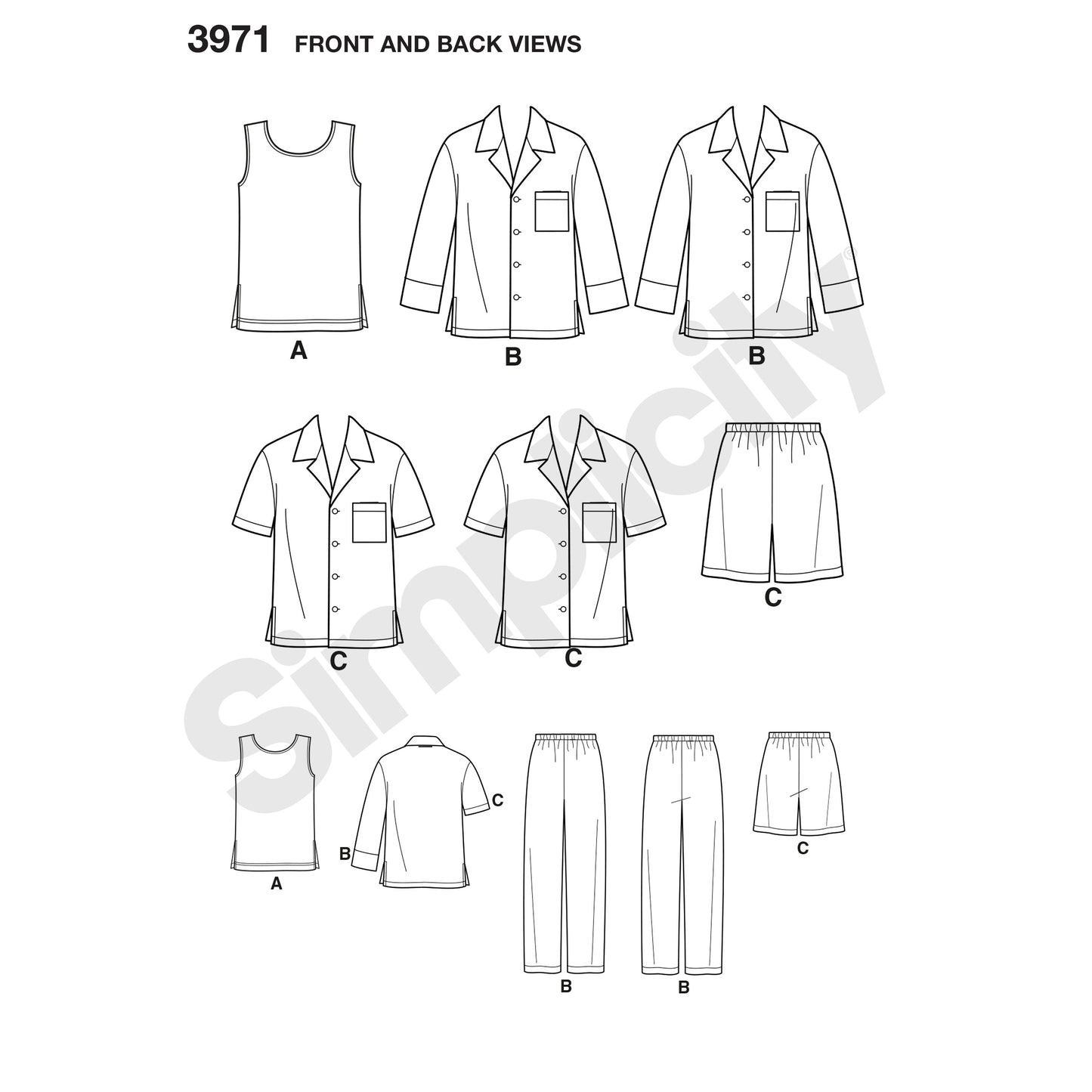 Symønster Simplicity 3971 - Top Pyjamas - Dame | Billede 1