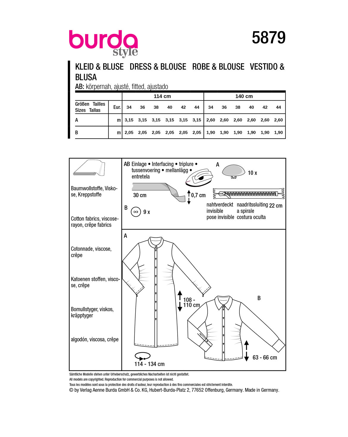 PDF-symønster - Burda 5879 - Kjole Skjorte - Dame | Billede 4