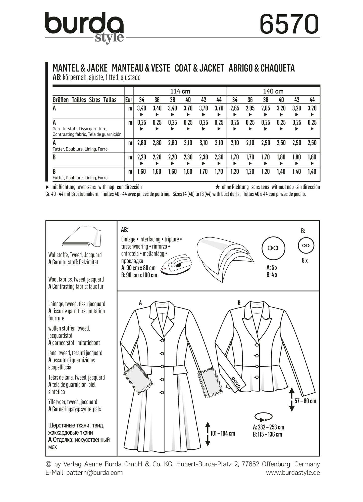 Symønster PDF symønster - Burda 6570 - Jakke Frakke | Billede 2