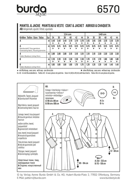 Symønster PDF symønster - Burda 6570 - Jakke Frakke | Billede 2