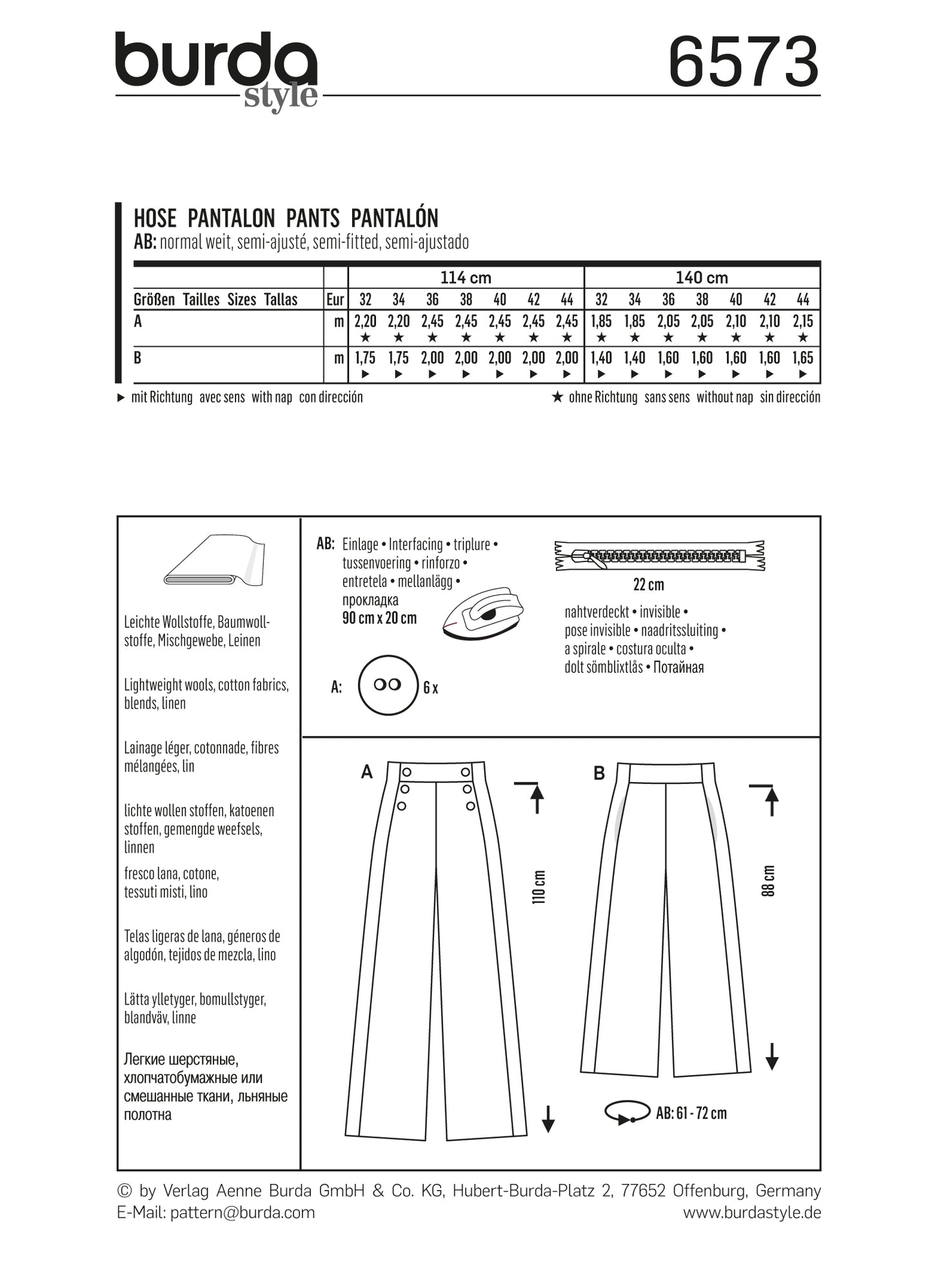 Symønster PDF symønster - Burda 6573 - Bukser | Billede 2