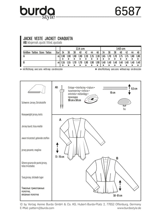 Symønster PDF symønster - Burda 6587 - Jakke - Svømme | Billede 2