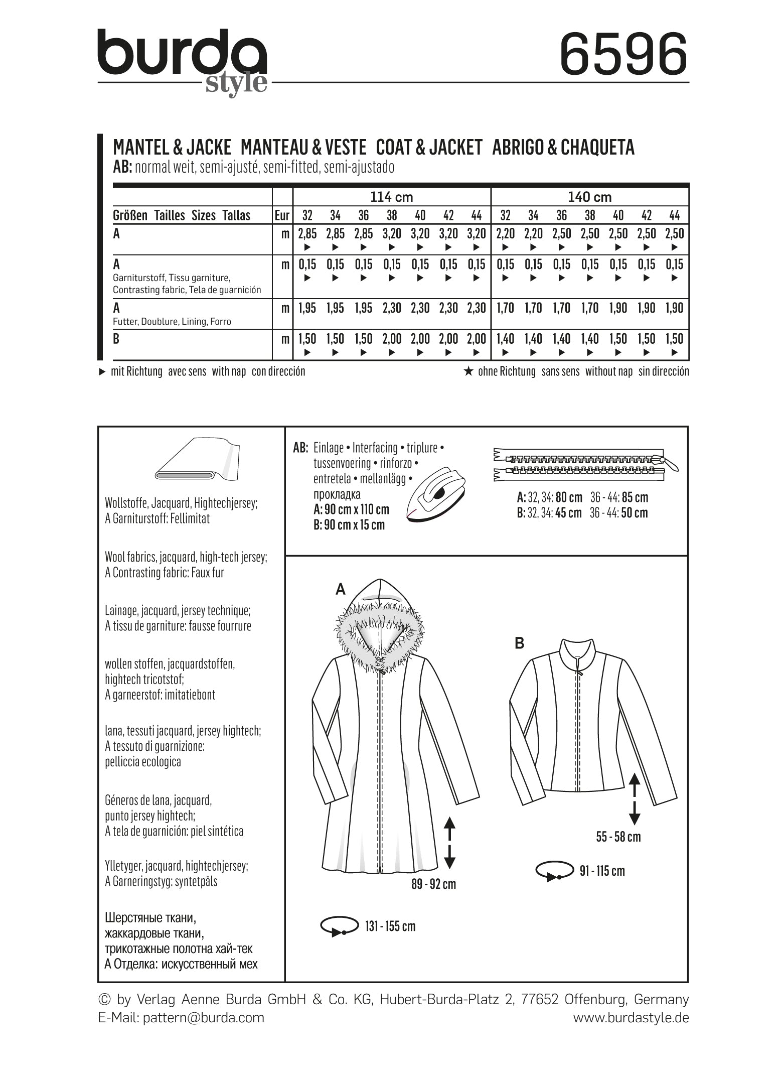 Symønster PDF symønster - Burda 6596 - Jakke Frakke | Billede 5