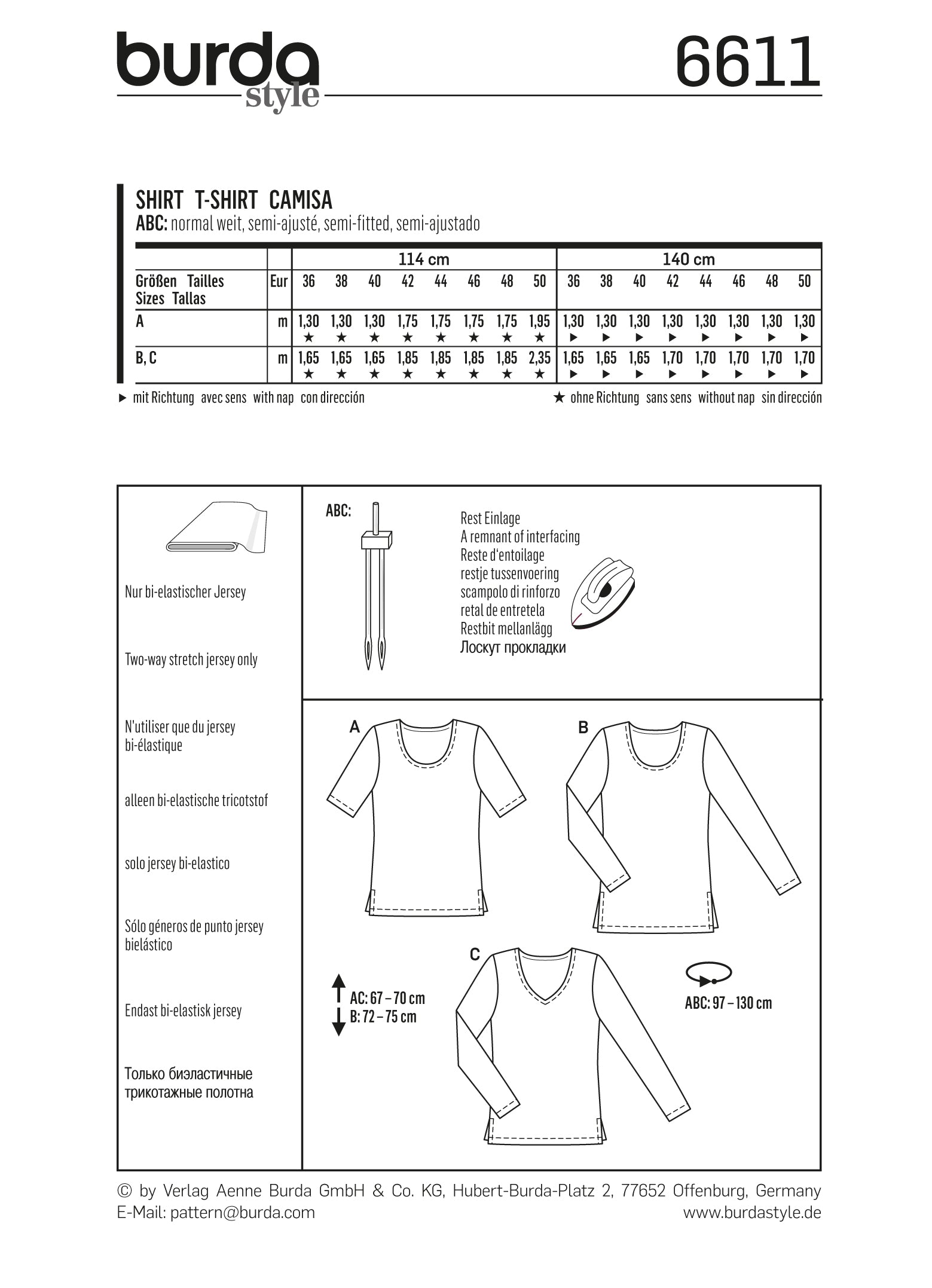 Symønster PDF symønster - Burda 6611 - Top Skjorte | Billede 1