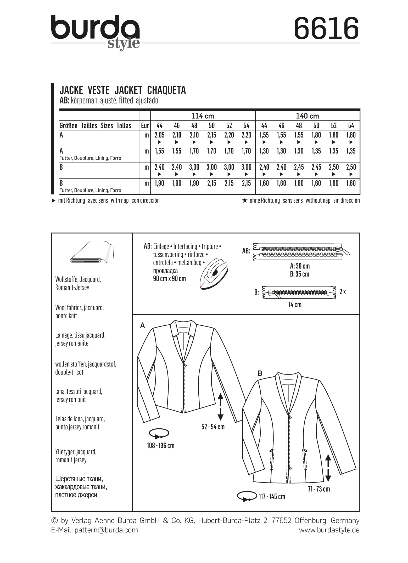 Symønster PDF symønster - Burda 6616 - Jakke Frakke - Idræt | Billede 3