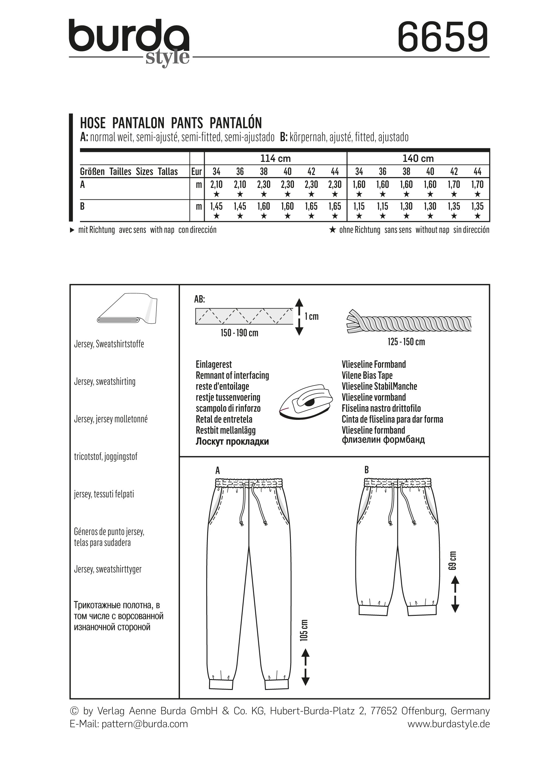 Symønster PDF symønster - Burda 6659 - Bukser - Hat - Casual | Billede 1