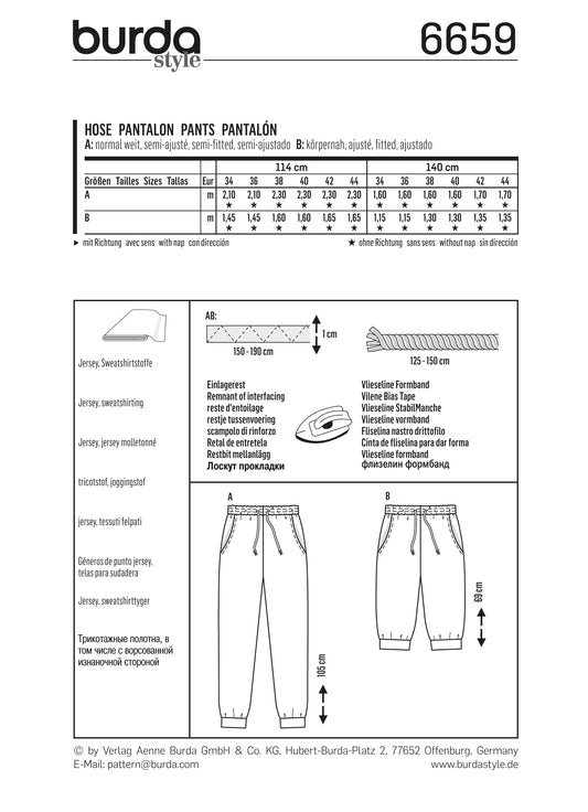 Symønster PDF symønster - Burda 6659 - Bukser - Hat - Casual | Billede 1