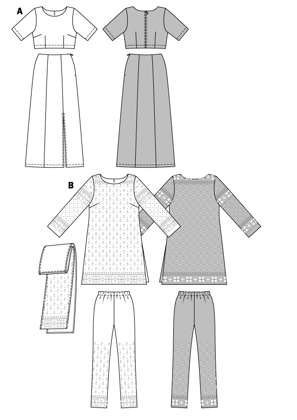 Symønster Burda 7701 - Bluse Bukser Nederdel Tunika - Dame - Sjal | Billede 6