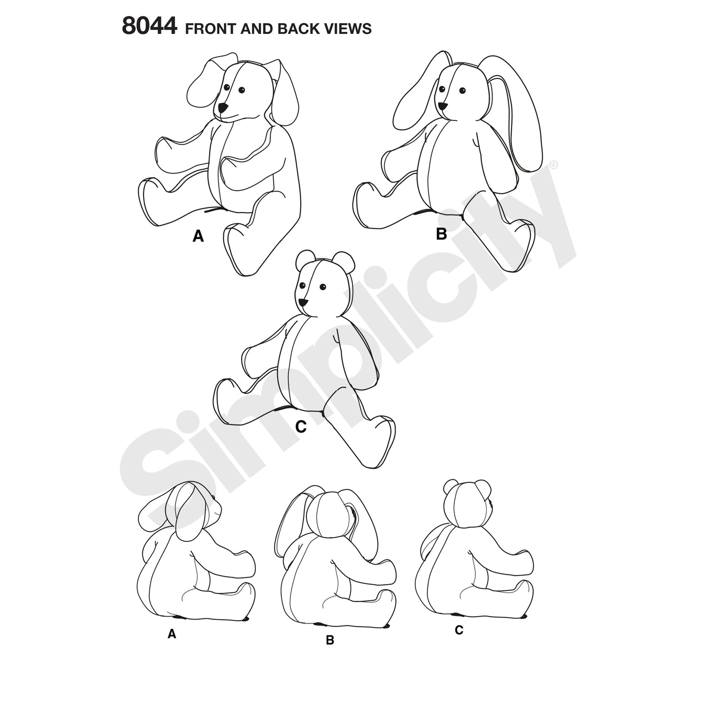 Symønster Simplicity 8044 - Two-Pattern Piece Stuffed Animals | Billede 1