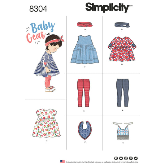 Symønster Simplicity 8304 - Kjole Top - Baby - Idræt | Billede 1