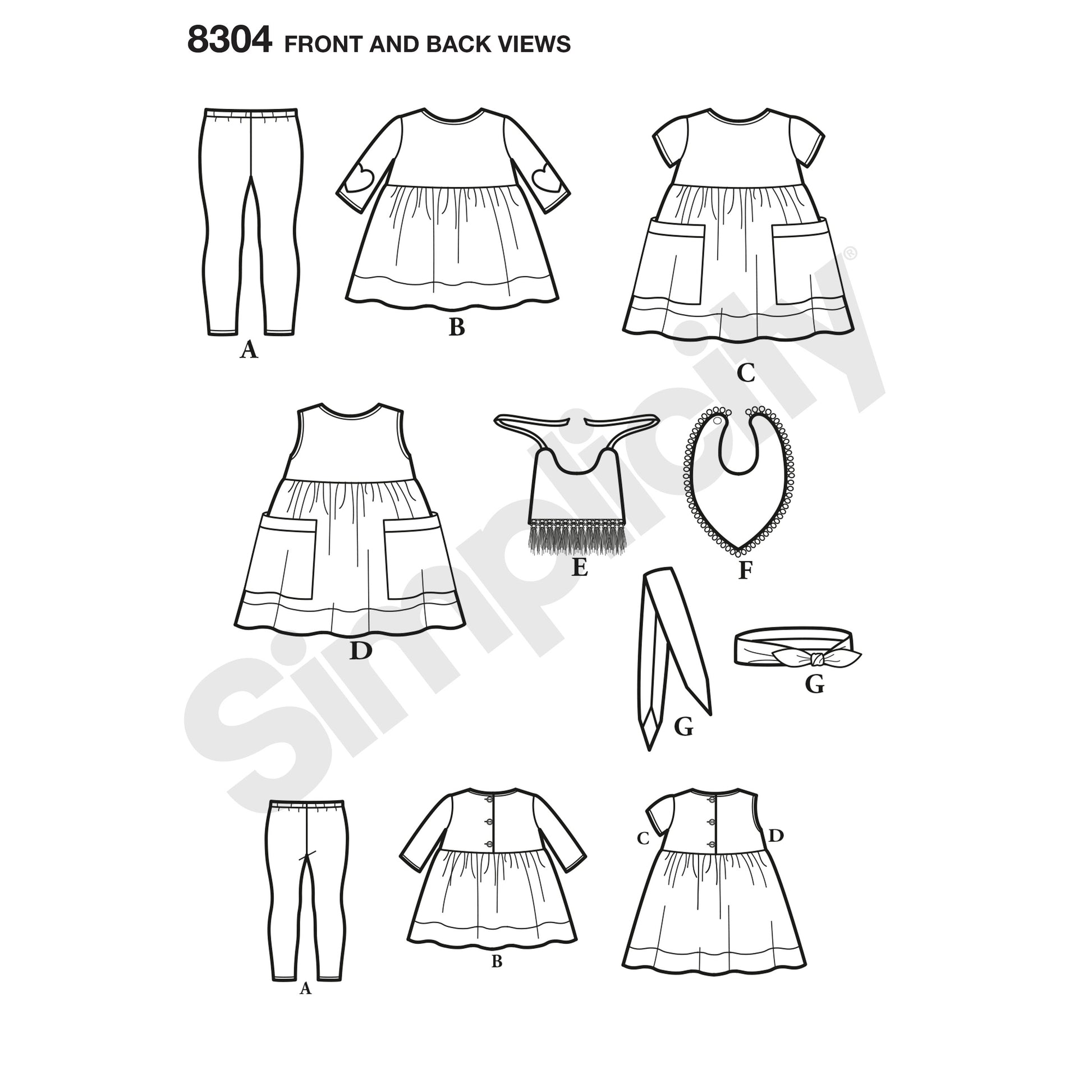 Symønster Simplicity 8304 - Kjole Top - Baby - Idræt | Billede 8