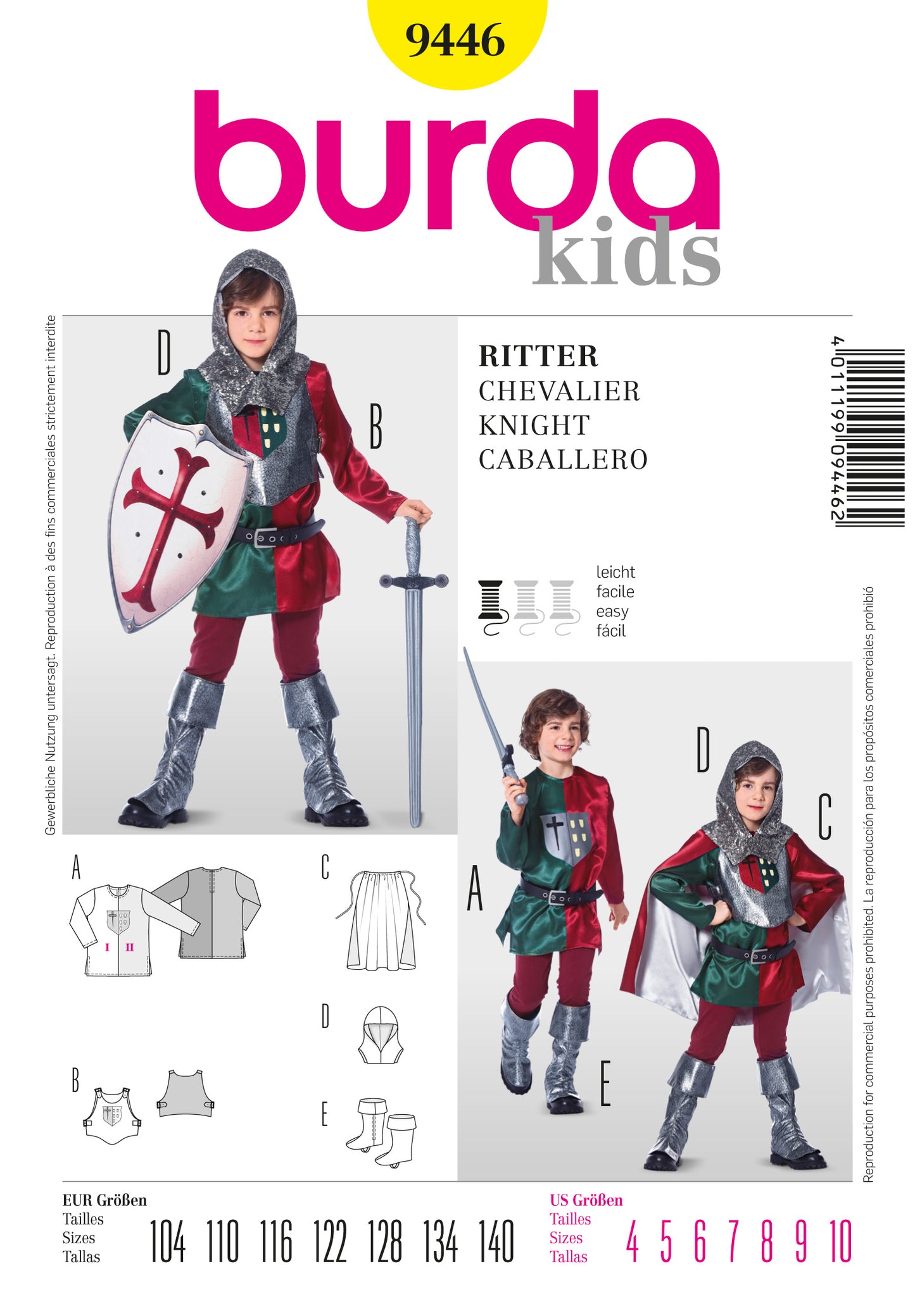 Symønster Burda 9446 - Skjorte Historisk kostume - Dreng | Billede 4