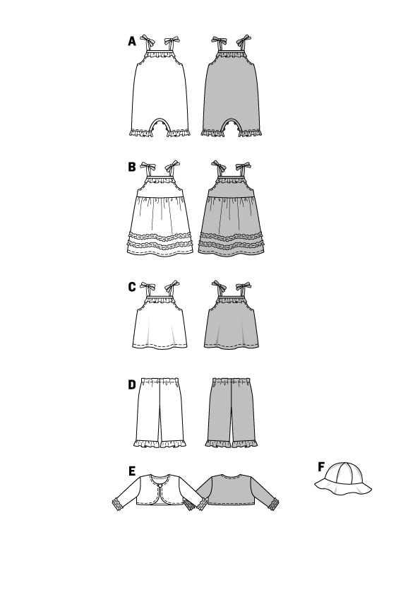 Symønster PDF symønster - Burda 9650 - Bukser Coordinates Kjole Top - Baby - Hat | Billede 2