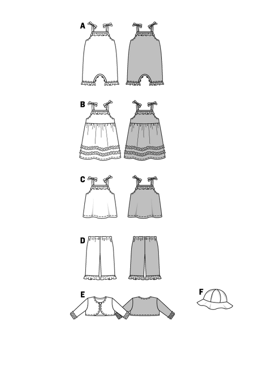 Symønster PDF symønster - Burda 9650 - Bukser Coordinates Kjole Top - Baby - Hat | Billede 2