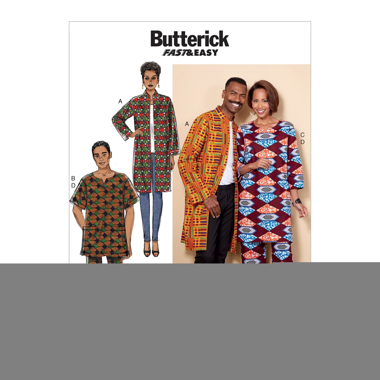 Symønster Butterick 6534 - Frakke Tunika Bukser Top - Dame Herre | Billede 6