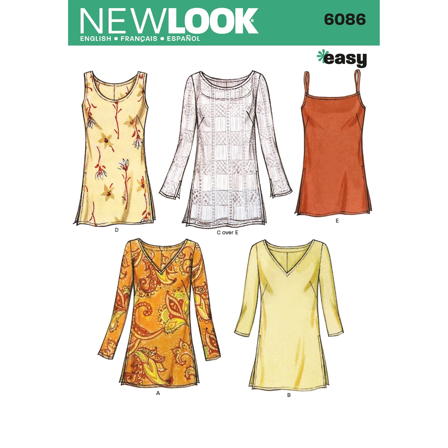 Symønster New Look 6086 - Top Tunika - Dame | Billede 3