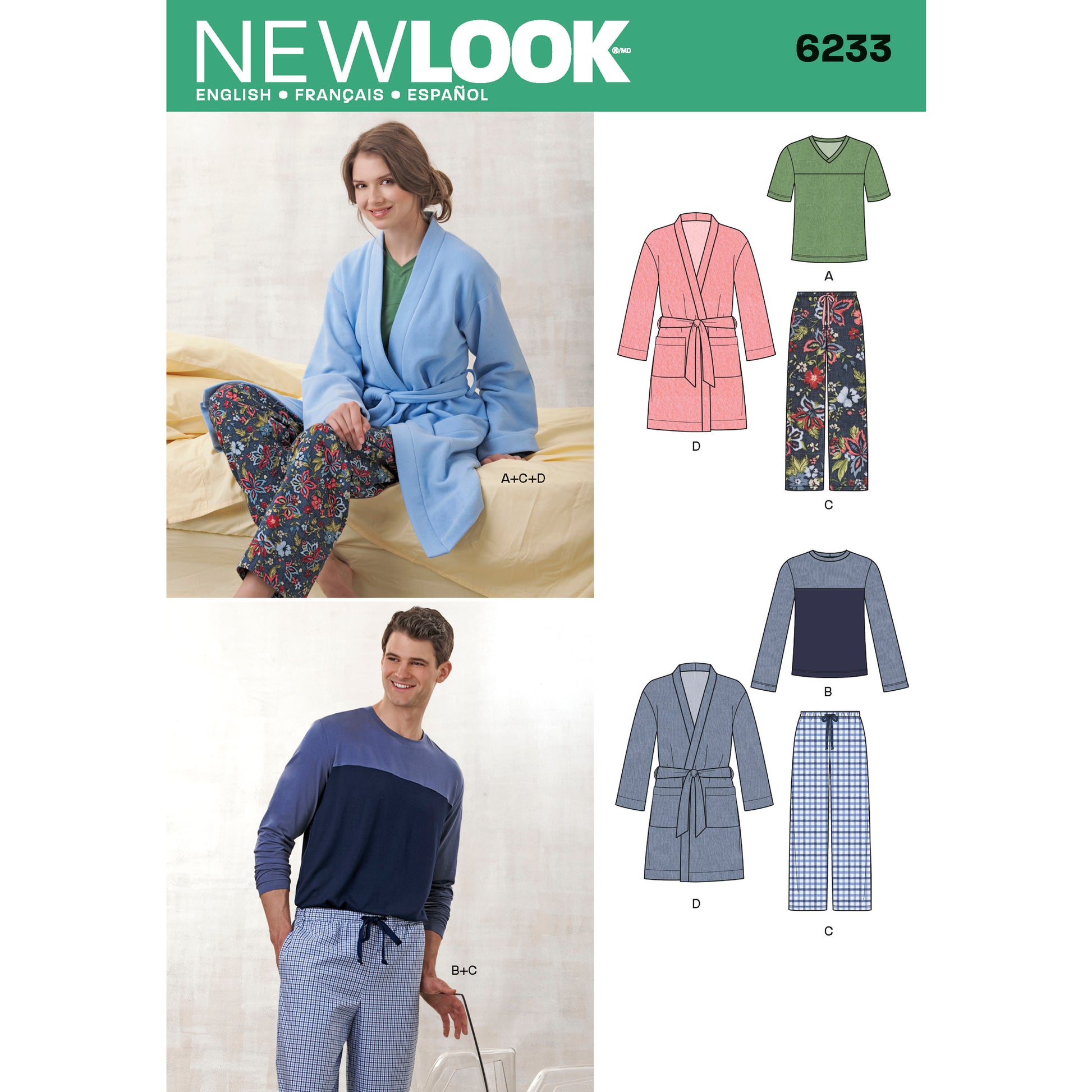 Symønster New Look 6233 - Top Bukser Pyjamas - Dame Herre | Billede 6