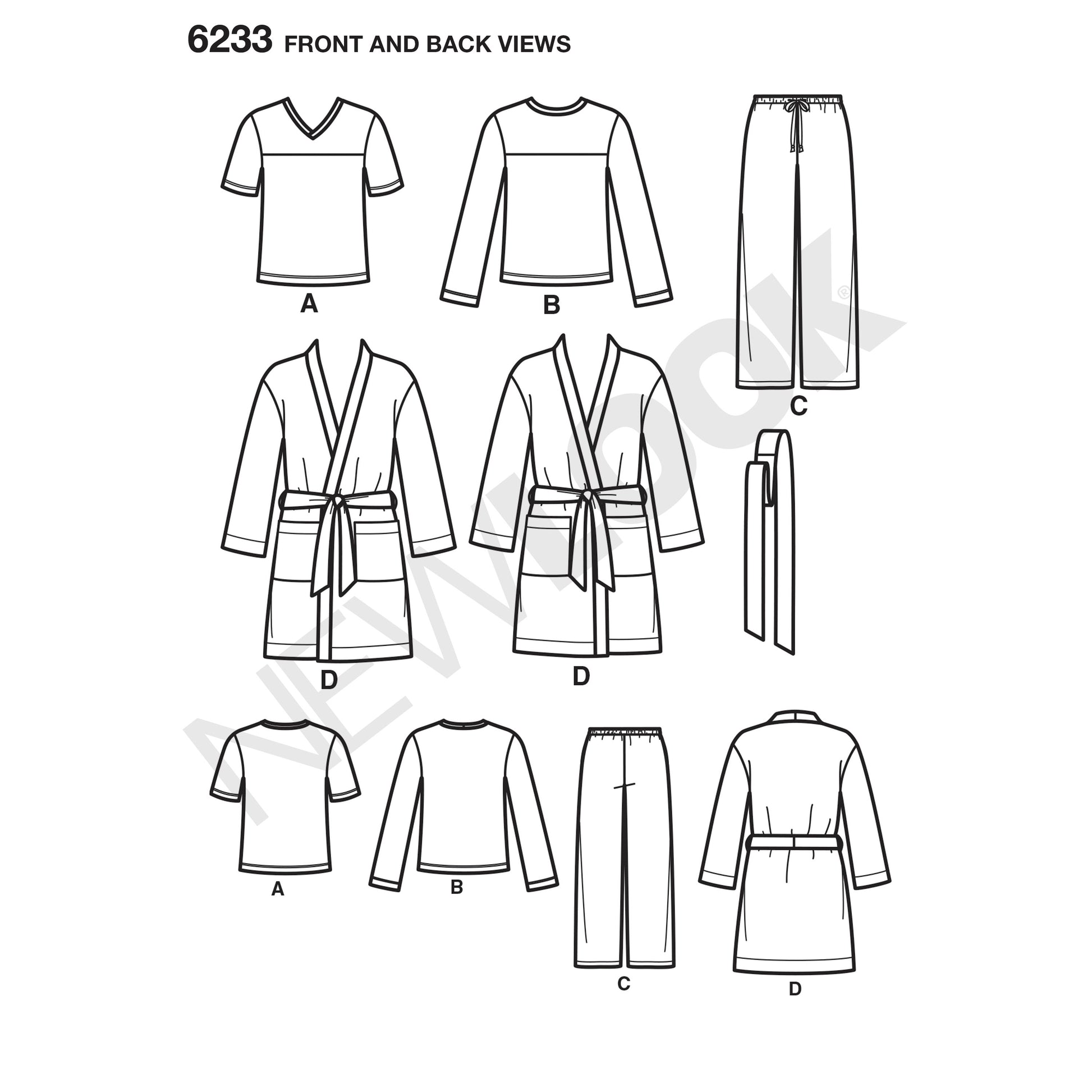 Symønster New Look 6233 - Top Bukser Pyjamas - Dame Herre | Billede 7