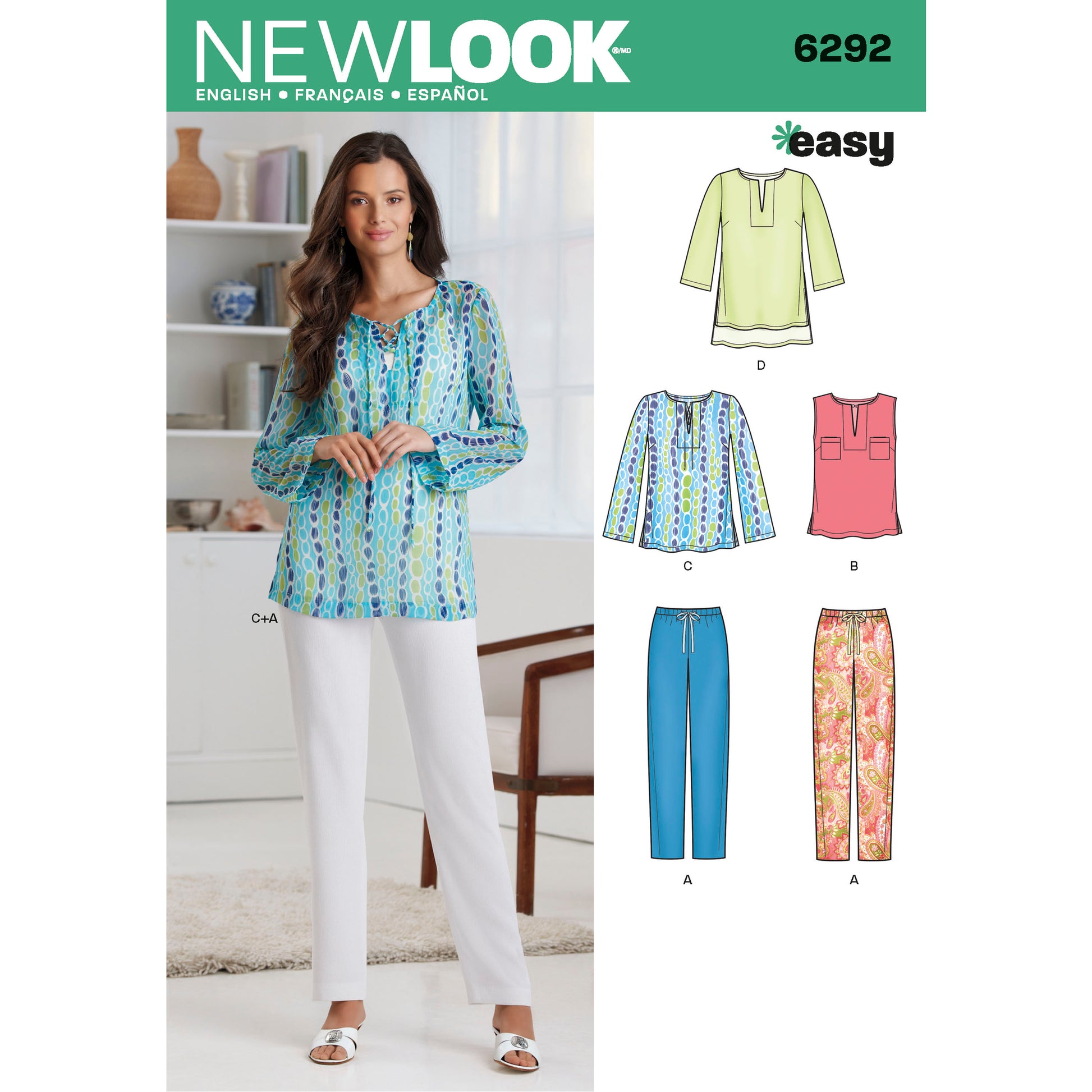 Symønster New Look 6292 - Top Tunika Bukser Skjorte - Dame | Billede 4