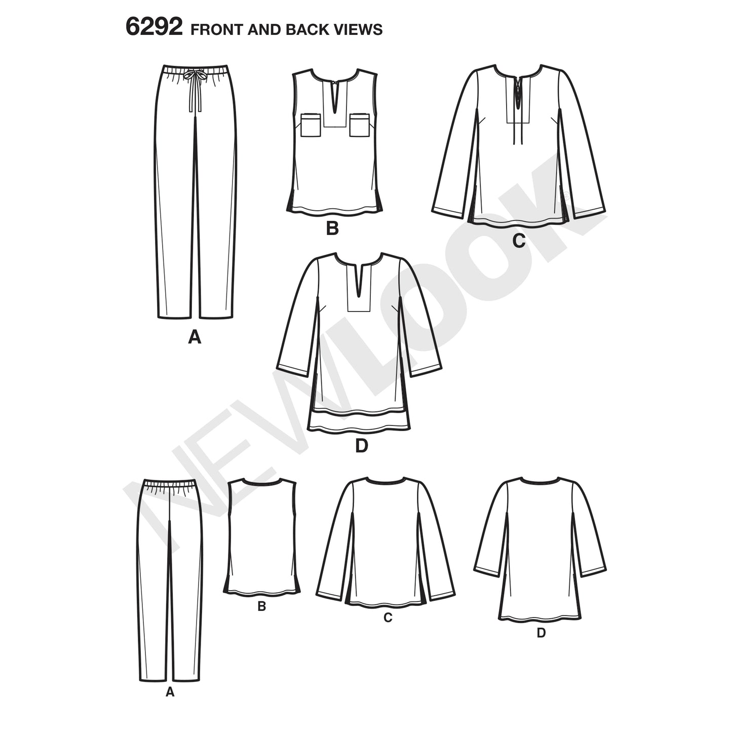 Symønster New Look 6292 - Top Tunika Bukser Skjorte - Dame | Billede 5