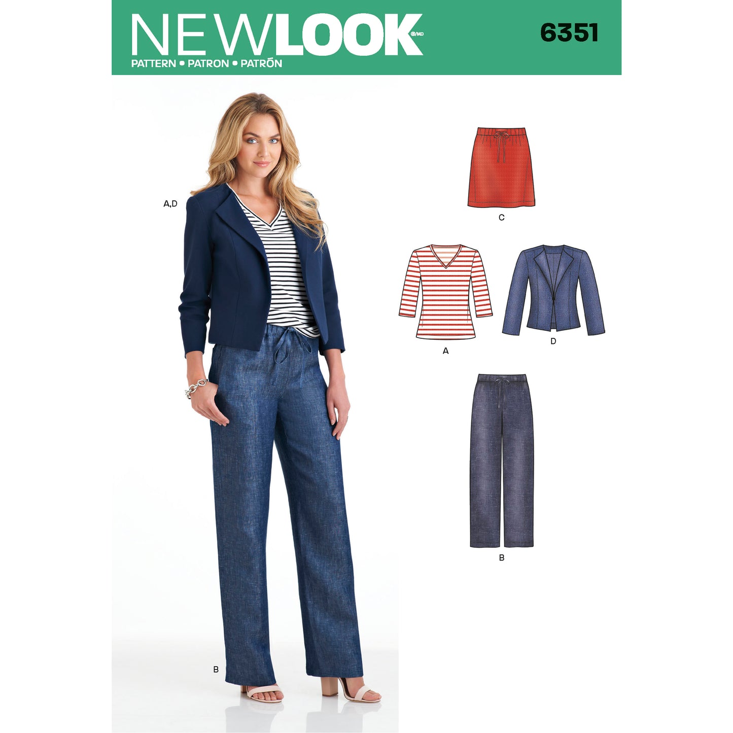 Symønster New Look 6351 - Jakke Top Bukser Nederdel - Dame | Billede 7