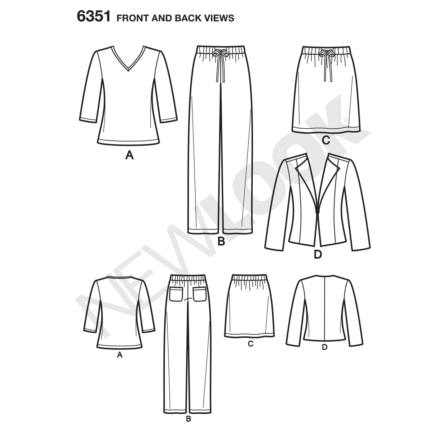 Symønster New Look 6351 - Jakke Top Bukser Nederdel - Dame | Billede 8