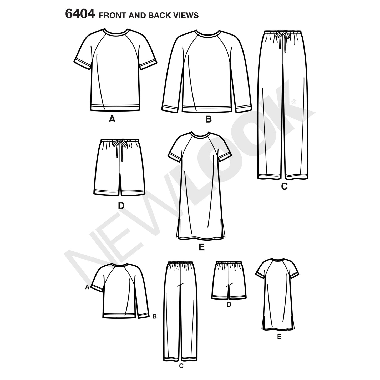 Symønster New Look 6404 - Top Bukser Skjorte Pyjamas - Dame Herre | Billede 9