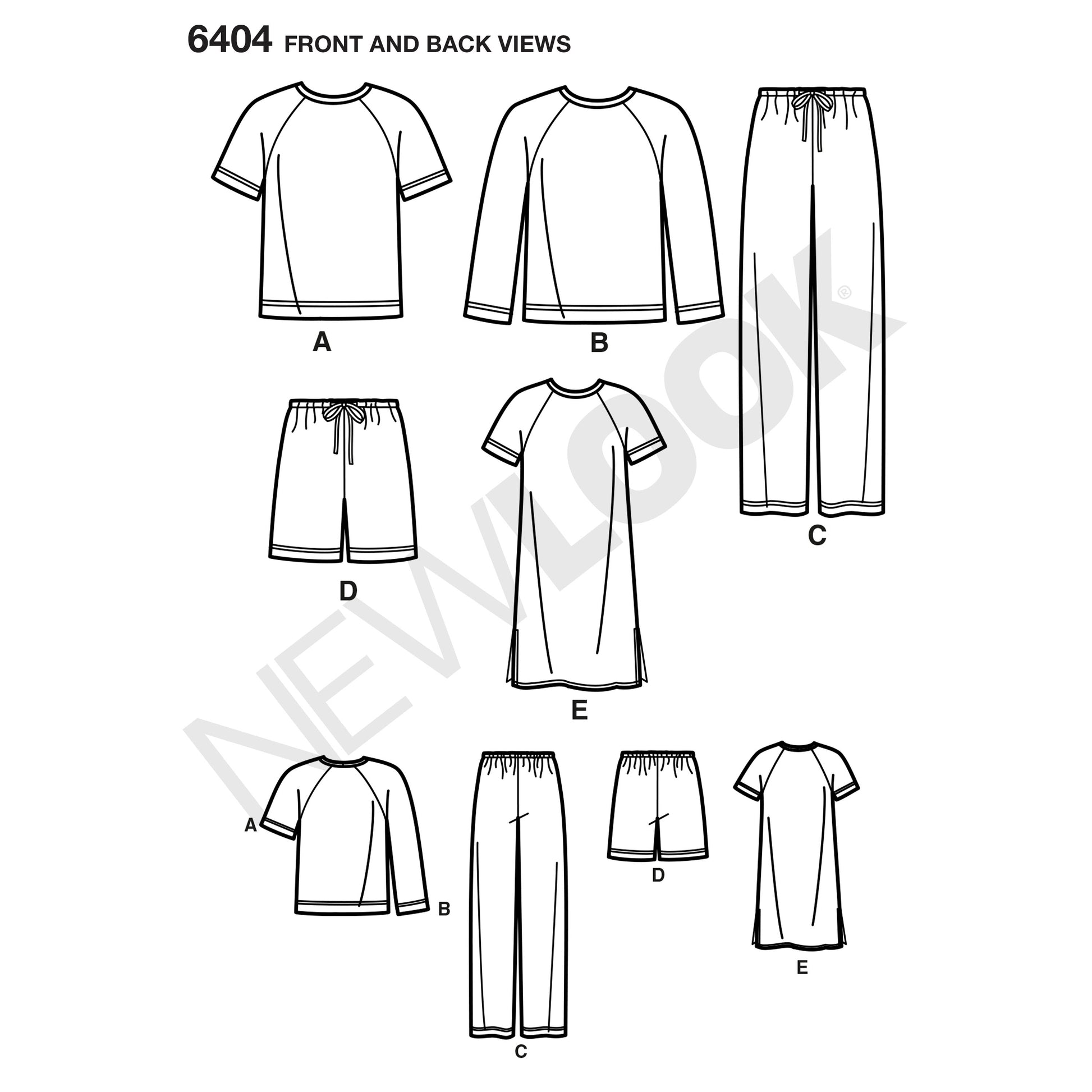 Symønster New Look 6404 - Top Bukser Skjorte Pyjamas - Dame Herre | Billede 9
