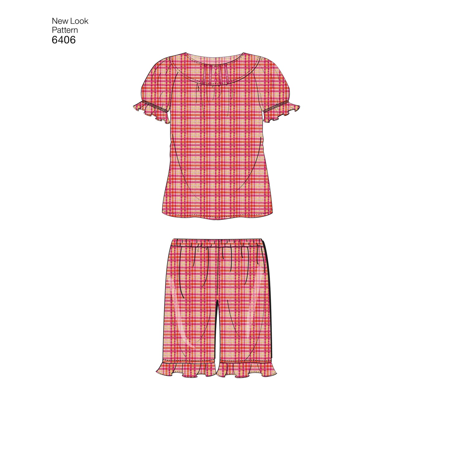 Symønster New Look 6406 - Top Bukser Shorts Pyjamas - Pige Dreng | Billede 3