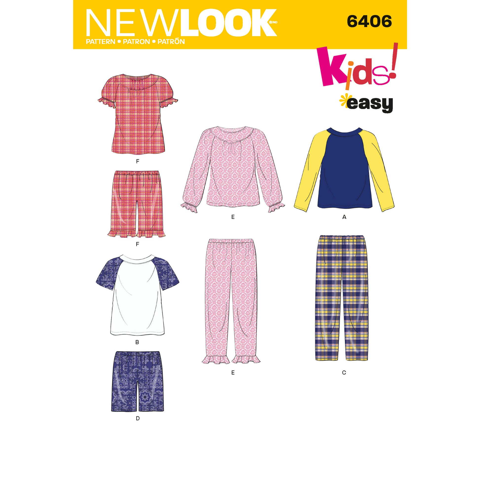 Symønster New Look 6406 - Top Bukser Shorts Pyjamas - Pige Dreng | Billede 6
