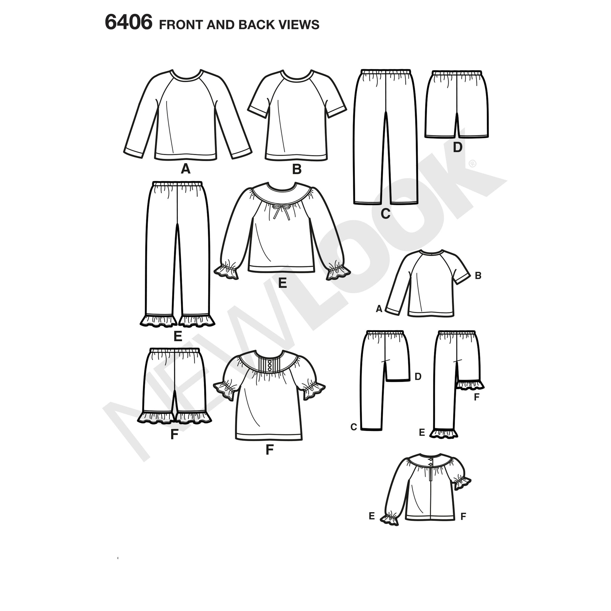 Symønster New Look 6406 - Top Bukser Shorts Pyjamas - Pige Dreng | Billede 7