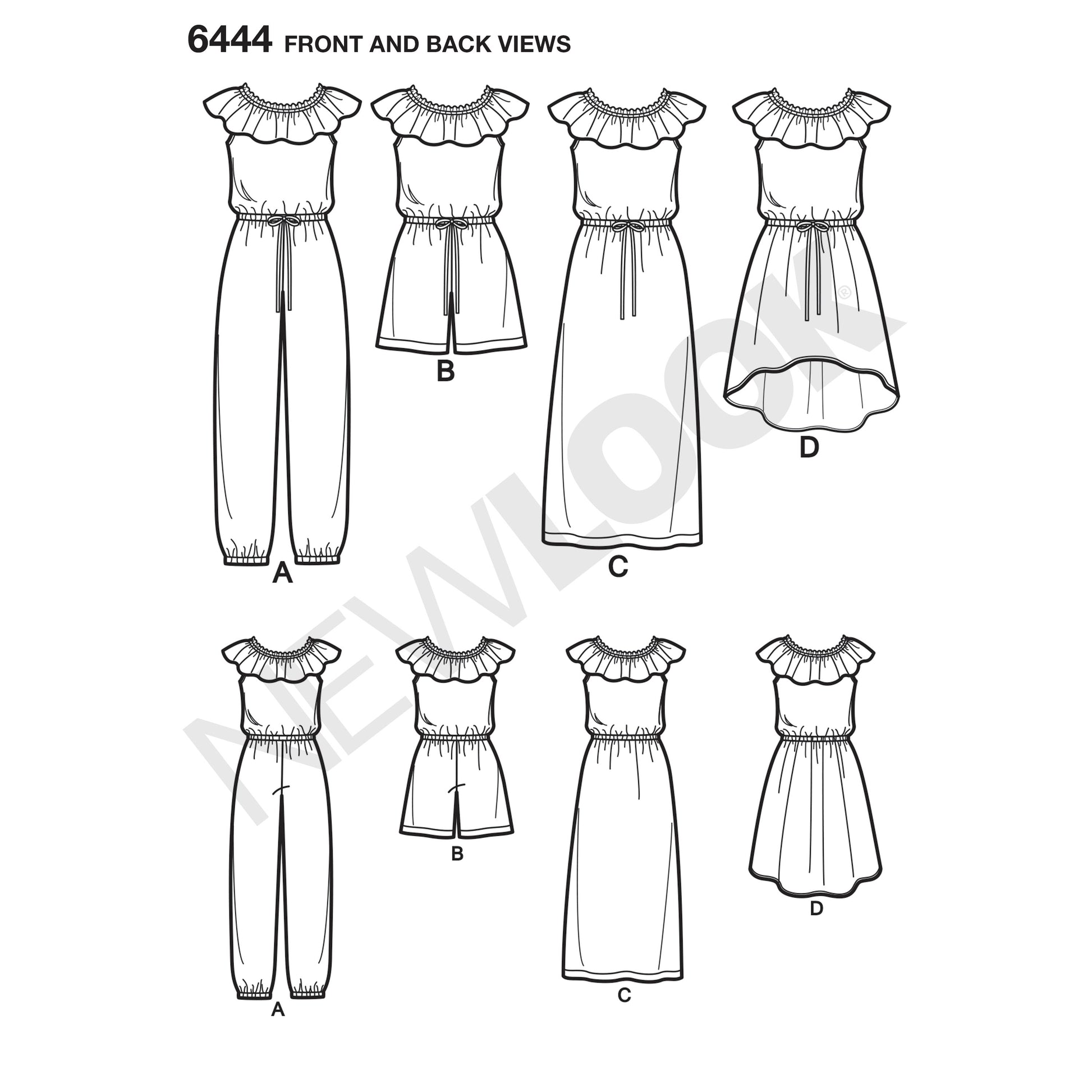 Symønster New Look 6444 - Kjole Buksedragt - Pige | Billede 6
