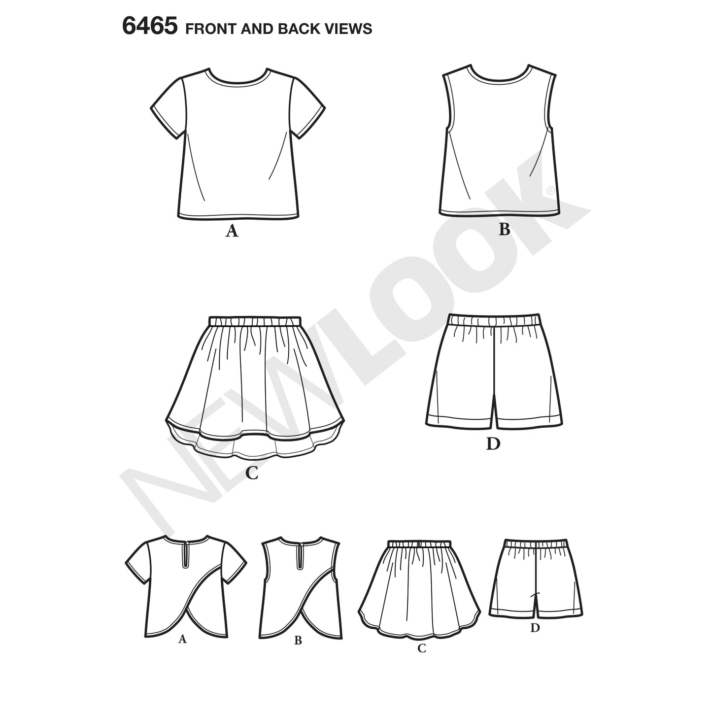 Symønster New Look 6465 - Top Nederdel Shorts - Pige | Billede 8