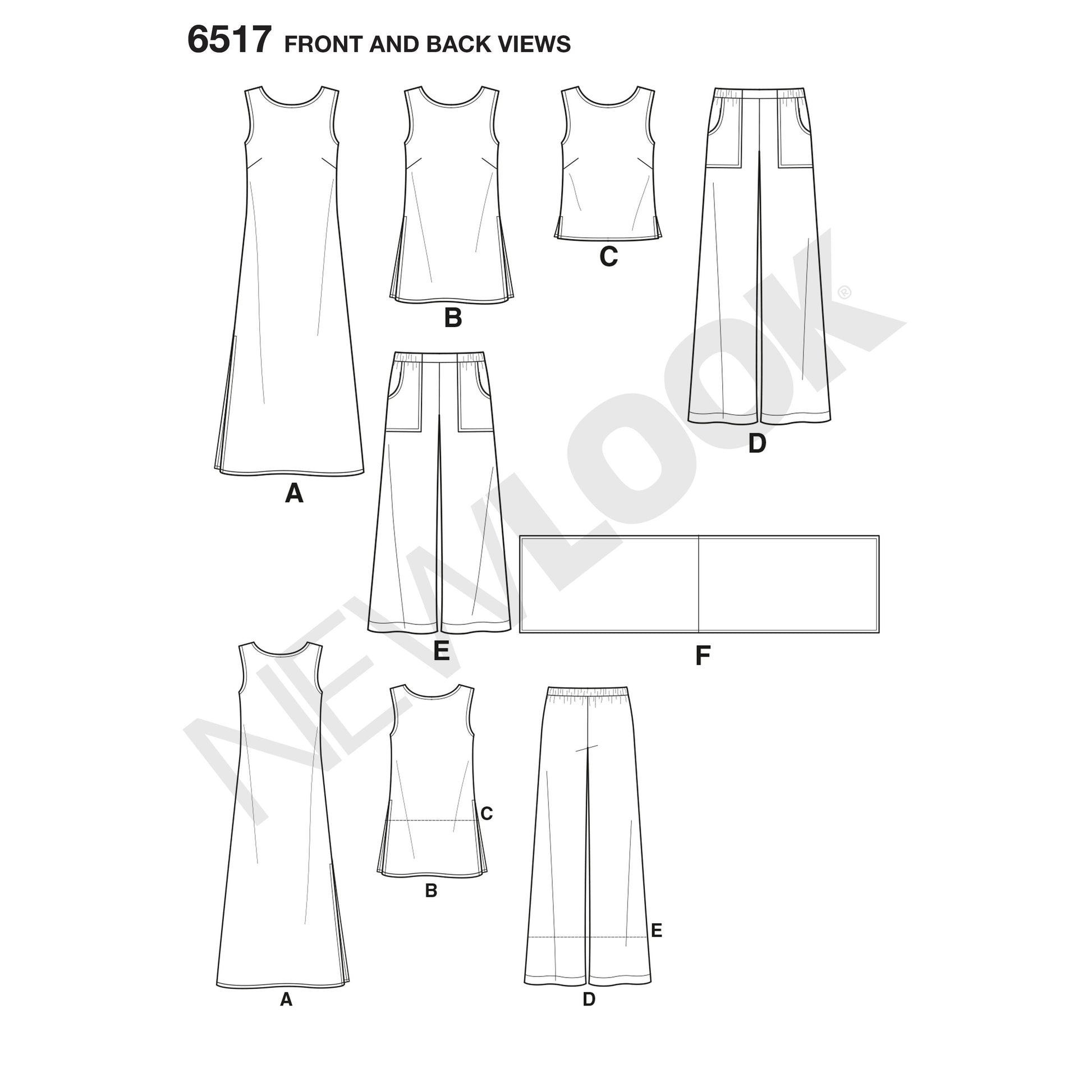 Symønster New Look 6517 - Kjole Top Tunika Bukser - Dame | Billede 10