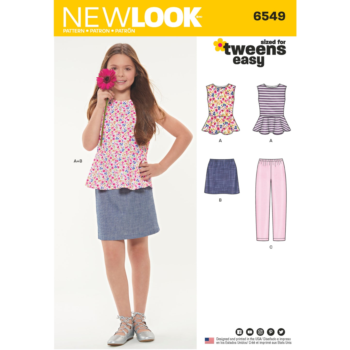 Symønster New Look 6549 - Top Bukser Nederdel - Pige | Billede 4