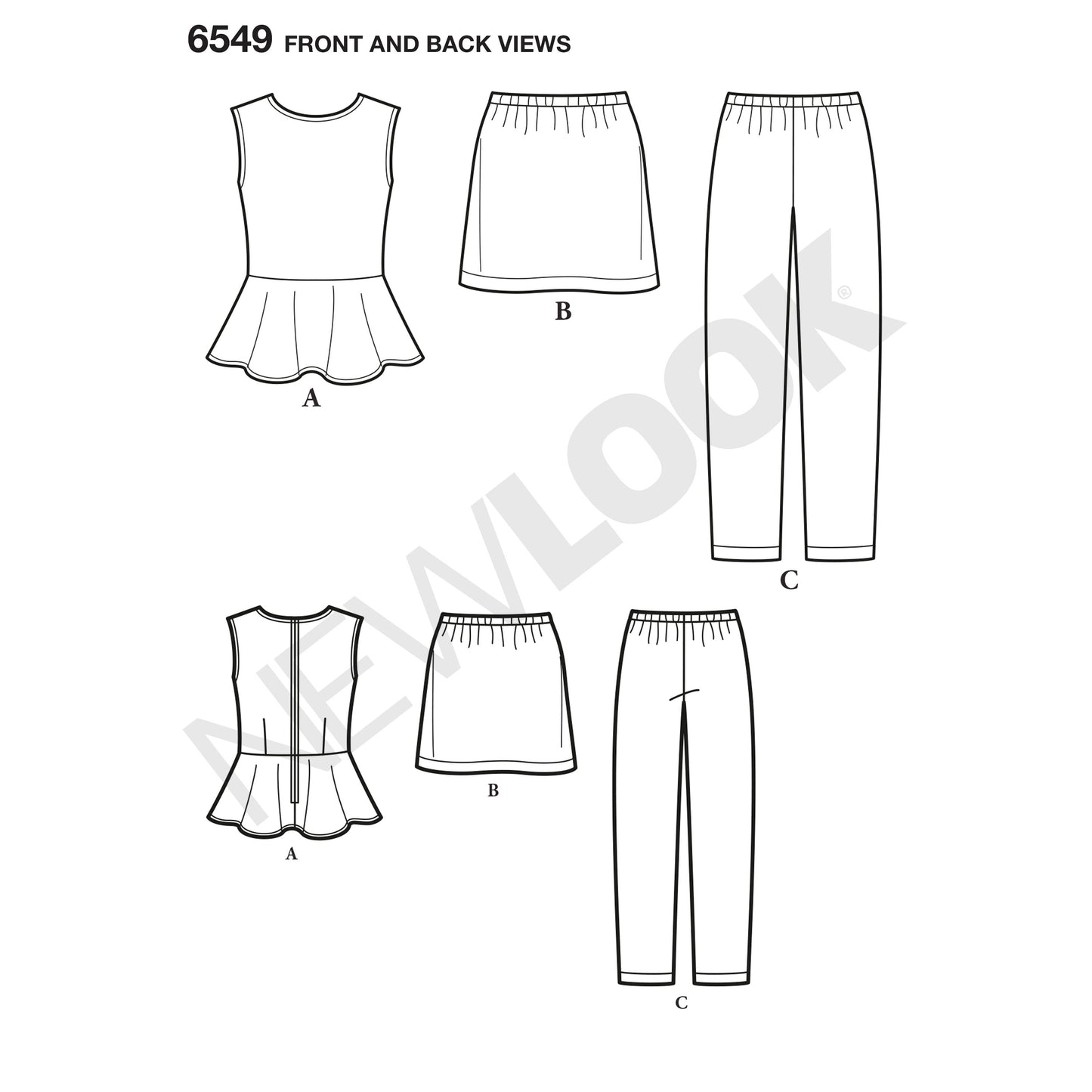 Symønster New Look 6549 - Top Bukser Nederdel - Pige | Billede 5