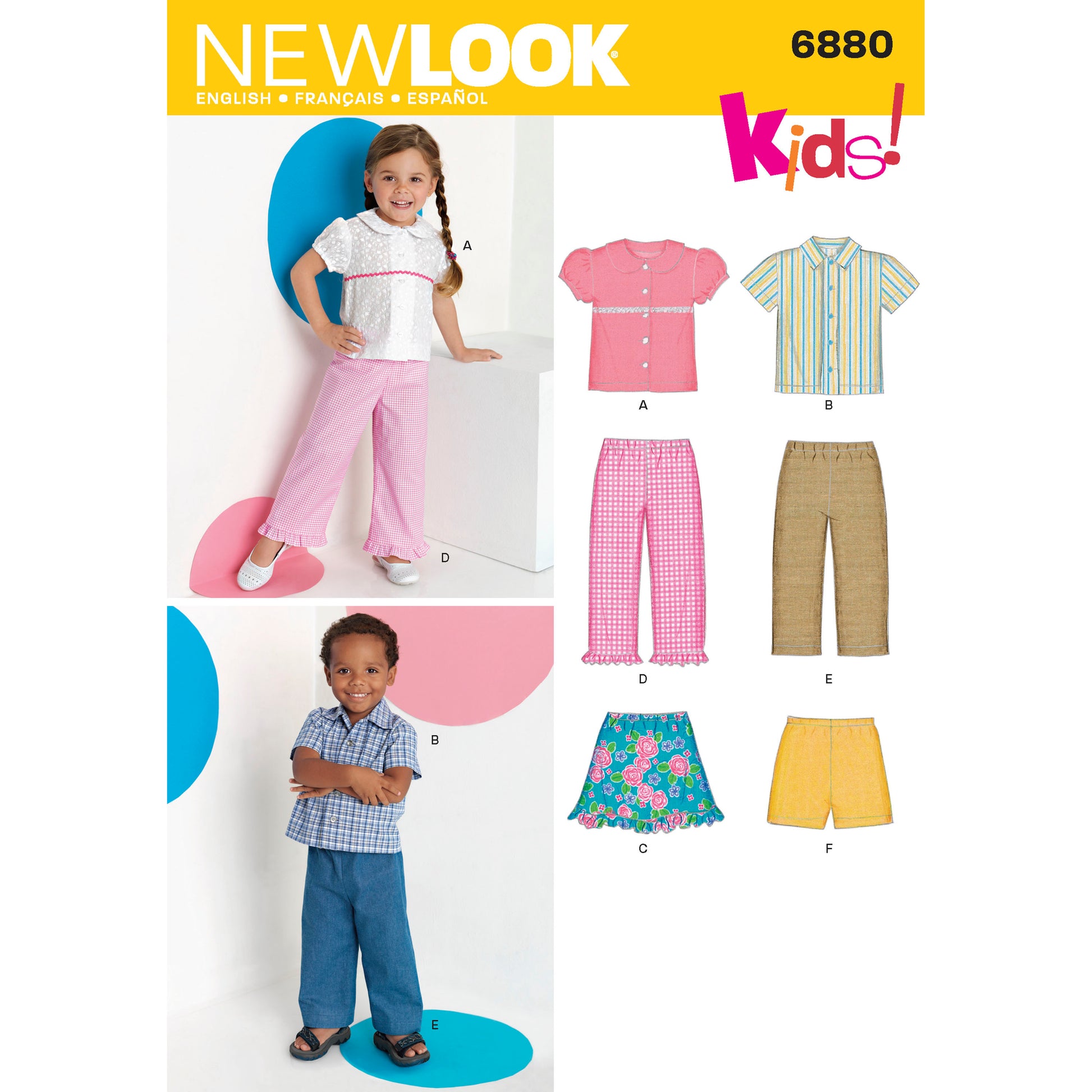Symønster New Look 6880 - Bukser Nederdel Skjorte Shorts - Baby Pige Dreng | Billede 4