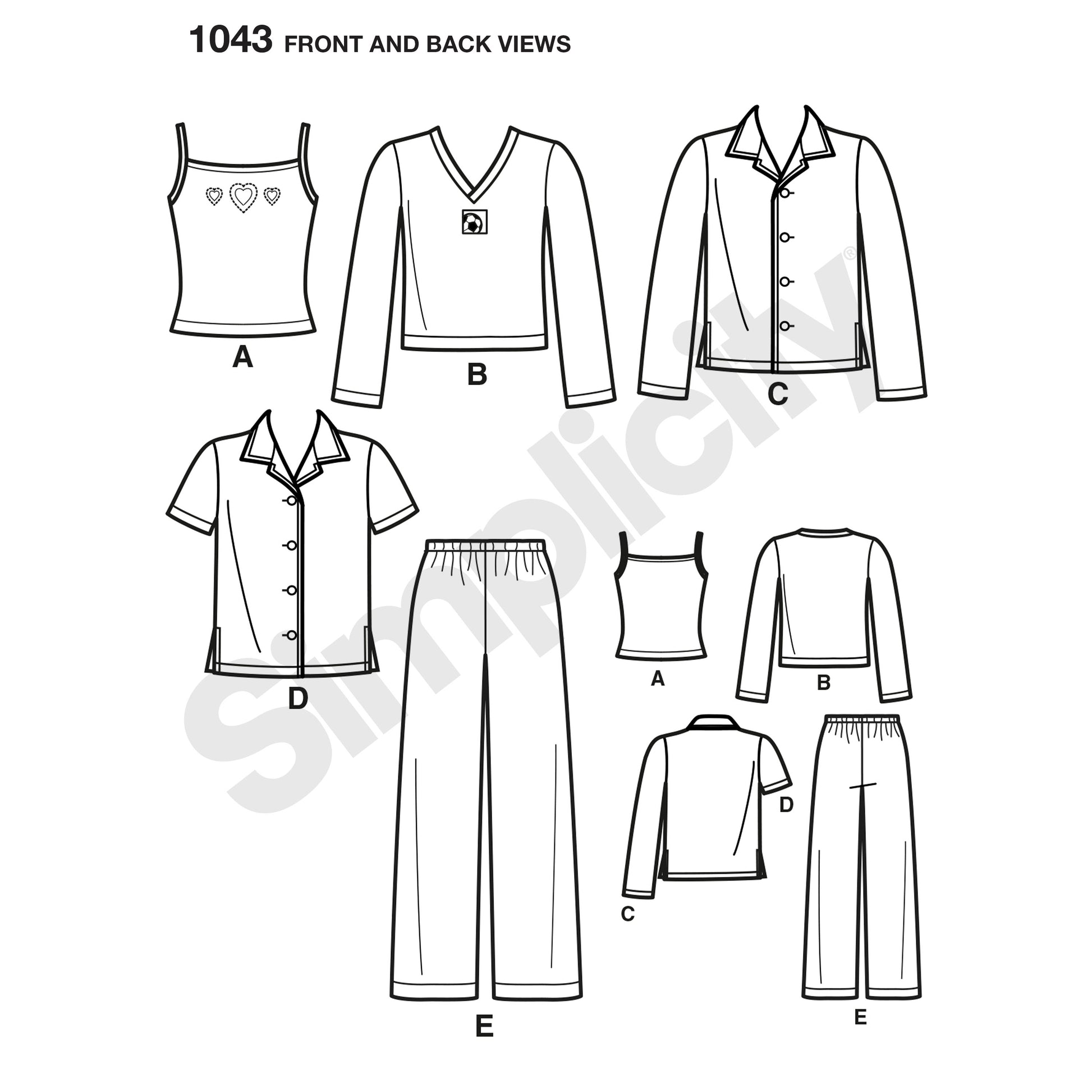 Symønster Simplicity 1043 - Top Bukser Skjorte - Pige Dreng | Billede 6