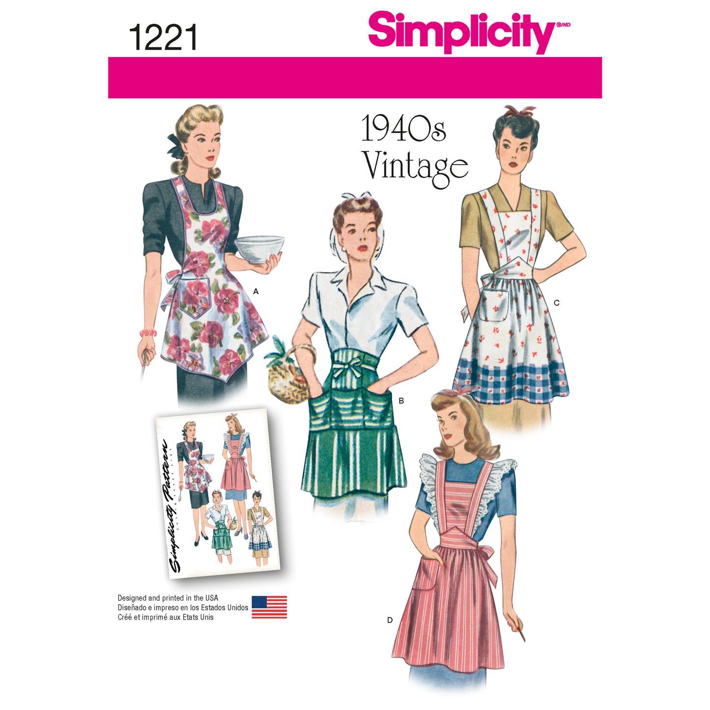 Symønster Simplicity 1221 - Top Vintage Forklæde - Dame | Billede 5