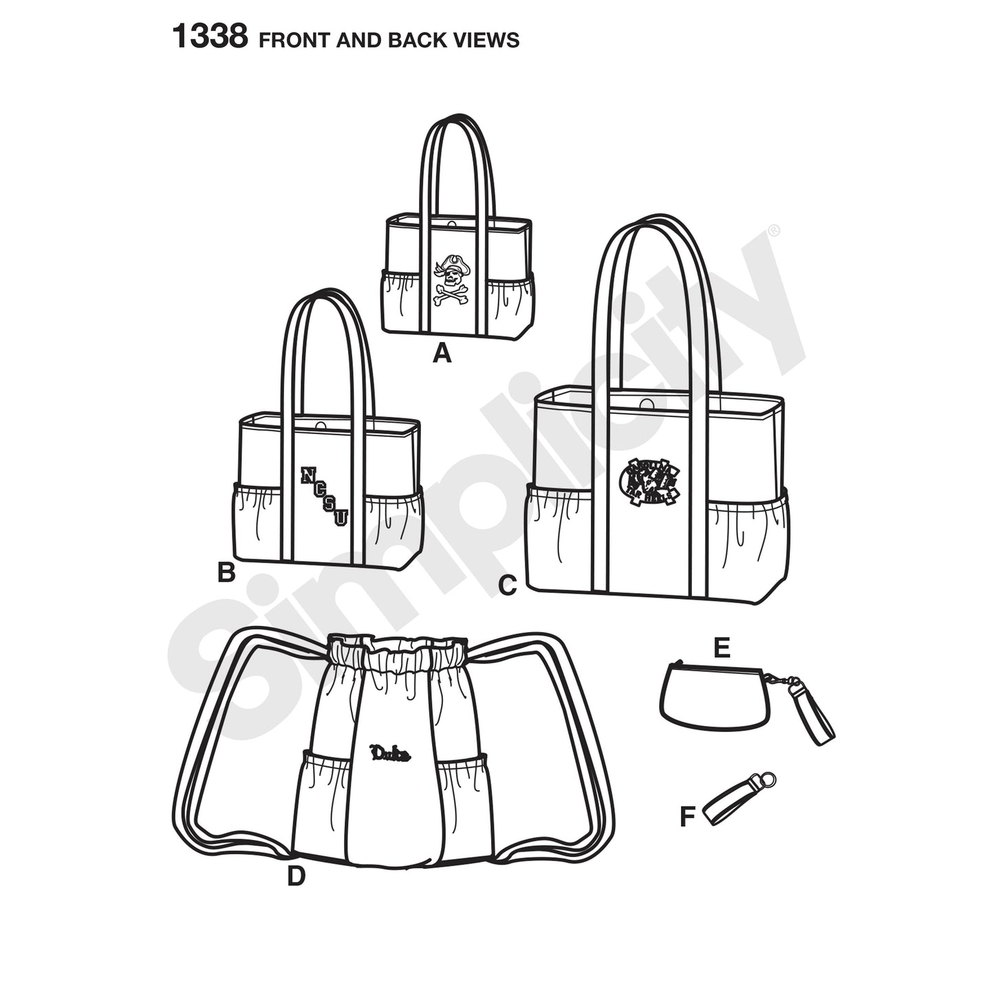 Symønster Simplicity 1338 - Tote Bags in Three Sizes, Backpack and Coin Purse | Billede 8