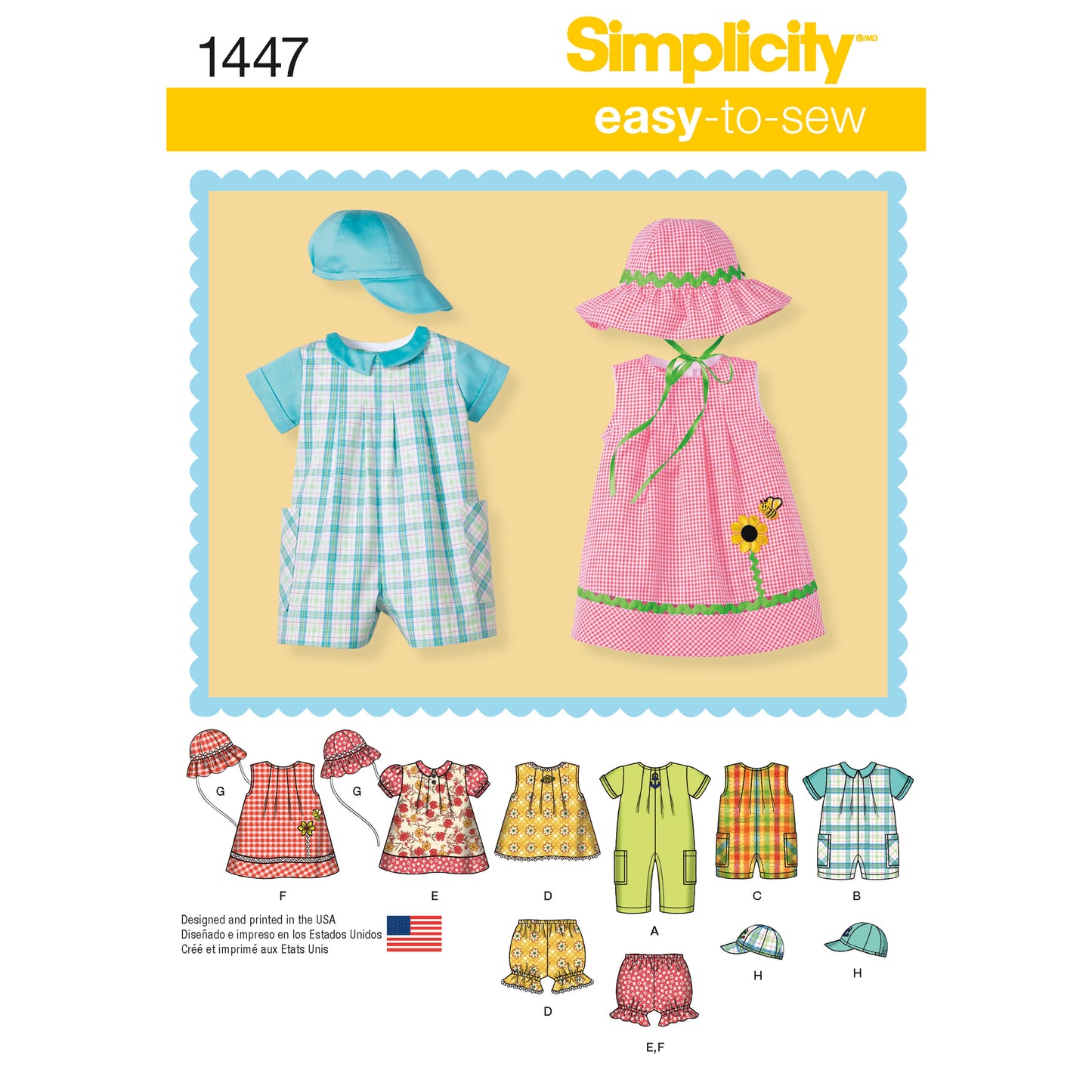 Symønster Simplicity 1447 - Kjole Top - Baby - Hat | Billede 4