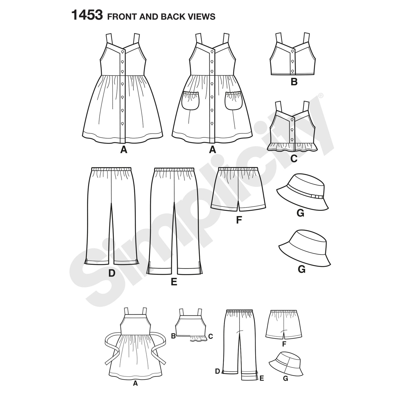 Symønster Simplicity 1453 - Kjole Top Bukser Shorts - Dame - Hat | Billede 3