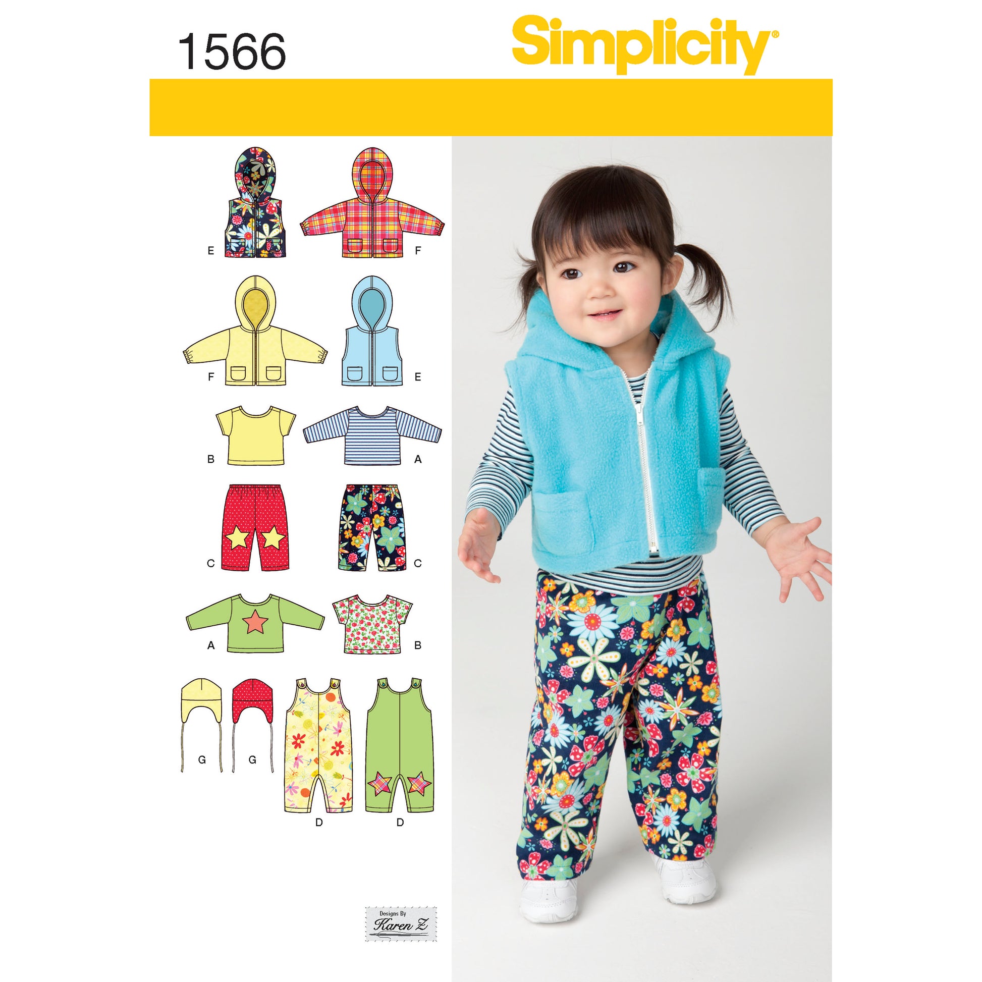 Symønster Simplicity 1566 - Jakke Top Bukser Veste - Baby - Hat | Billede 4