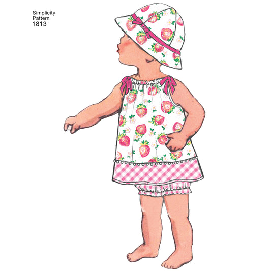 Symønster Simplicity 1813 - Kjole Top Bukser - Baby - Hat | Billede 1