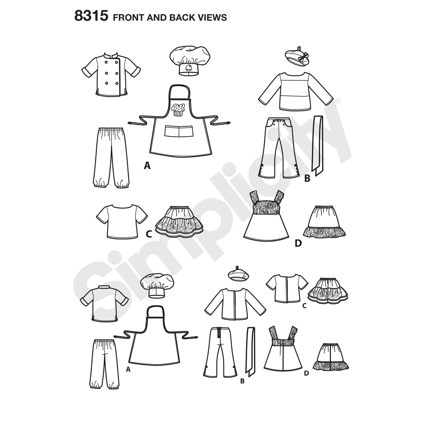 Symønster Simplicity 8315 - Frakke Skjorte - Dukketøj Taske Rekvisiter | Billede 8