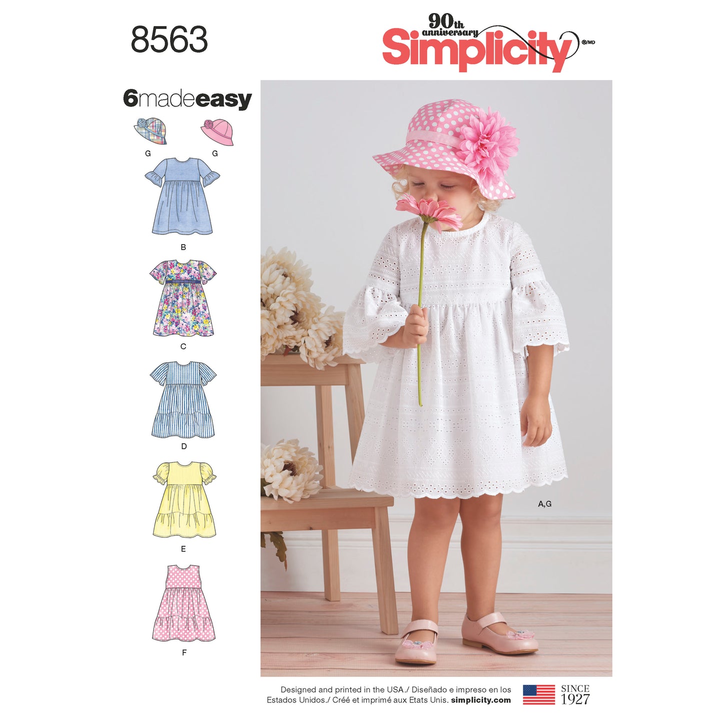 Symønster Simplicity 8563 - Kjole - Baby - Hat | Billede 1